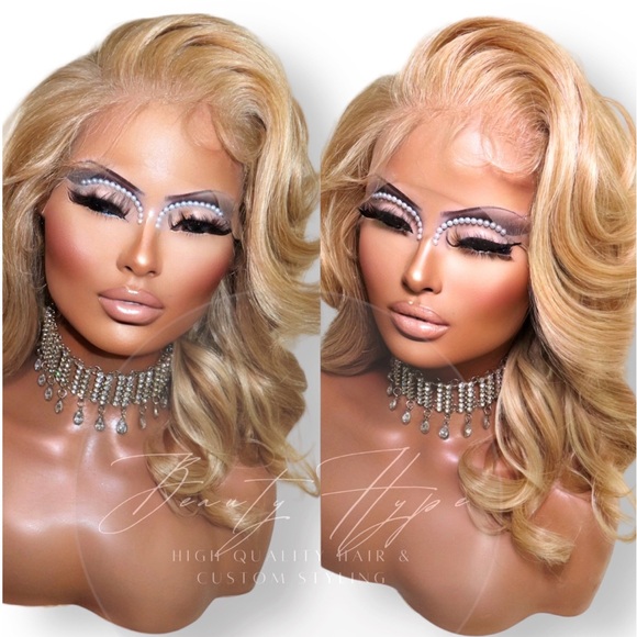 9 COLORS Styled Blowout Glam Bob Curly Honey Blonde Lace Front Synthetic Wig - Picture 2 of 9